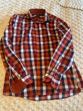 Men's Plaid Button-Down Shirt - Rust Multi